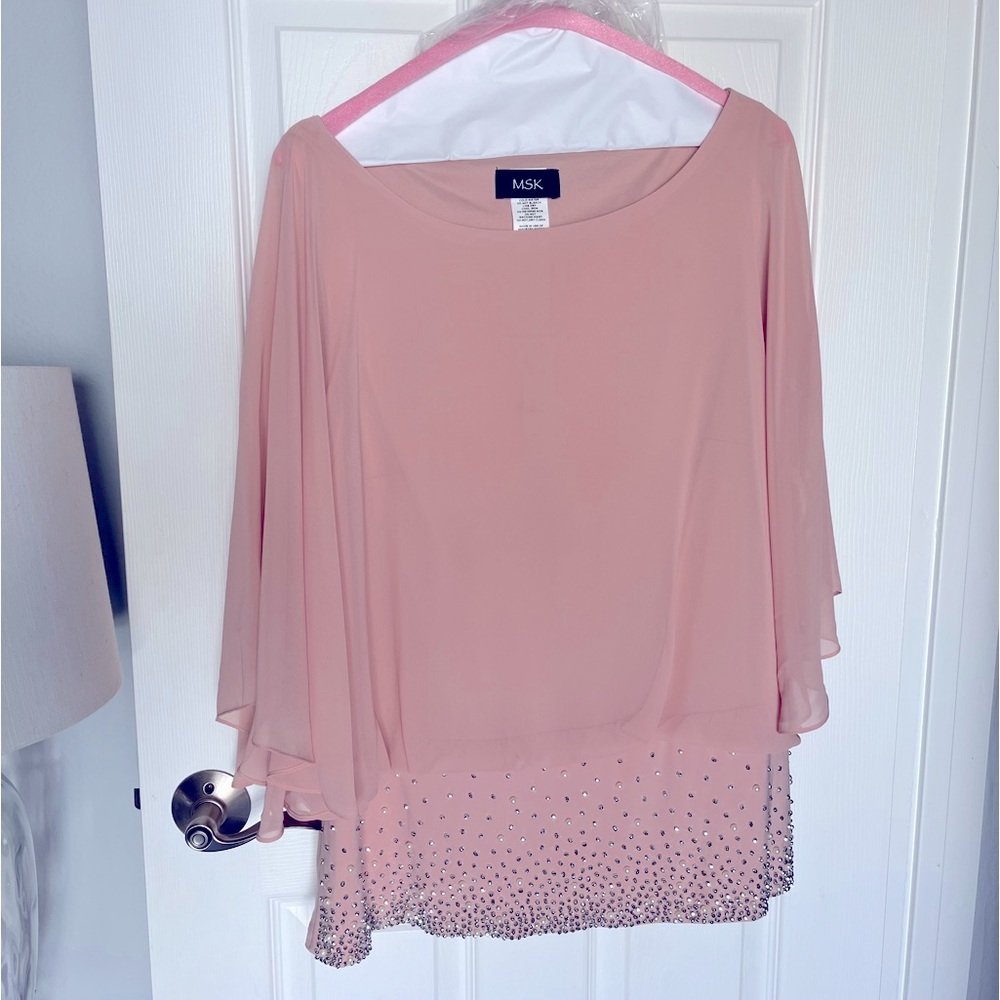 Peachy/Pink Beaded Blouse, XL